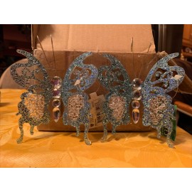 Timeless Treasures Set of 2 Blue Aquamarine Sparkle Jewel Butterfly Decor Barrette Hair Clip NWT