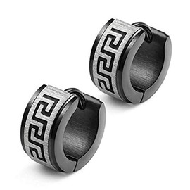 KARAY Stainless Steel Hoop Earrings for Men Women Earrings Unique Greek Key (Black)