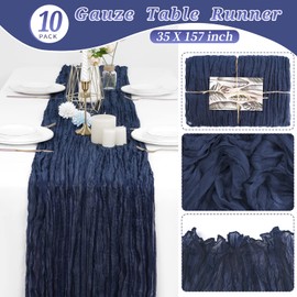 10 Pcs Navy Blue Cheesecloth Table Runner 10FT, Gauze Table Runner for Wedding Reception Sheer Bridal Shower Birthday Party Boho Table Decoration, Rustic Romantic Wedding Runner