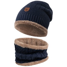 INDICODE Siracusa Men's Hoodie Winter Hat, Warm Beanie, Knitted Hat, Includes Scarf with Fleece Lining -