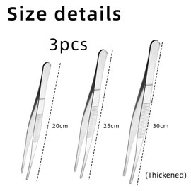 JOCXZI Kitchen Tongs Steel 3 Pieces (20 cm/25 cm/30 cm), Professional Tweezers for Kitchen, Kitchen Tongs, Professional Kitchen Tongs, Stainless Steel Tweezers, Suitable for Cook, Steak, Grill