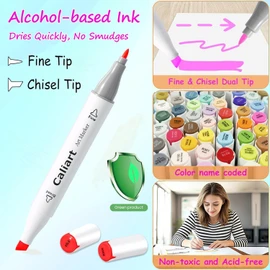 Caliart Alcohol Based Markers, 81 Colors Art Drawing Markers Set Dual Tip Fine & Chisel Permanent Colored Sketch Pens, with Case for Artists Adults Coloring Book Illustration