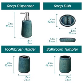 vancasso Green Bathroom Accessories Set, Ceramic Soap Dispenser and Toothbrush Holder Sets, Stoneware 4 Pcs Bathroom Sink Set for Modern Home Decor, Series Starry