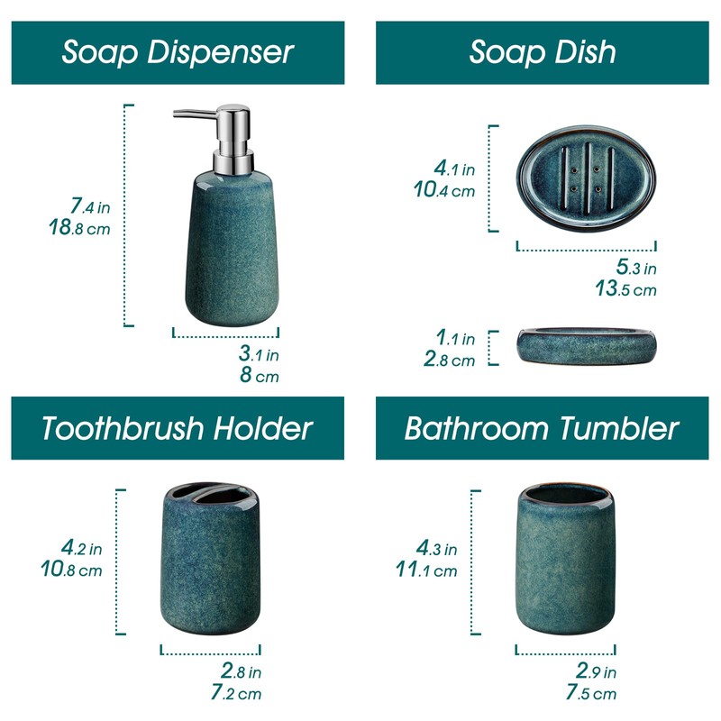 vancasso Green Bathroom Accessories Set, Ceramic Soap Dispenser and Toothbrush