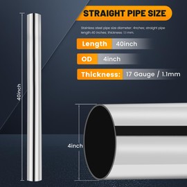 4 Inch Stainless Steel Exhaust Pipe 40 Inch Long, 4" OD x 40" Length T304 Straight Exhaust Tubing DIY Extension Pipe, Automotive Universal Fit, 1 Pack