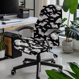 Fiqyvagox Bat Gray Black Comfy Computer Office Chair Cover Scratch Resistant Dustproof Seat Covers for Office Chairs Non-Slip Easy to Remove Chair Protector, L