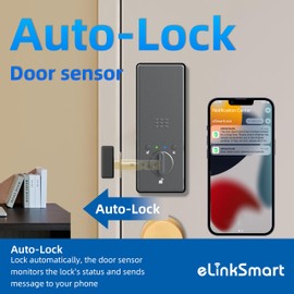 eLinkSmart Fingerprint Keyless Entry Door Lock with Door Magnetic Sensor, Keypad Smart Deadbolt Lock for Home Hotel Apartment Support USB C Charging Built-in Wi-Fi and Doorbell No hub No Drilling