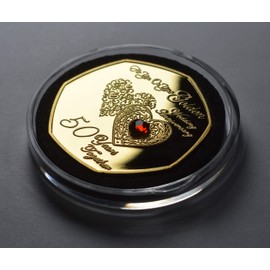 The Commemorative Coin Company 50th GOLDEN WEDDING ANNIVERSARY 24ct Gold Commemorative with Gemstone. Gift/Present 50 Fifty Years Together. Capsule