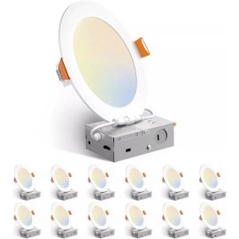 VOLISUN 6 Inch 13W 5CCT Ultra-Thin LED Recessed Ceiling Light with Junction Box Dimmable - 24 PACK