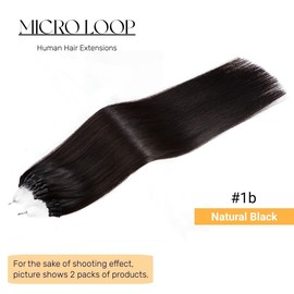 Micro Beads Hair Extensions Natural Black Straight Remy Hair Extension 16 Inch Microbead Hair Extension Human Hair #1b,50g,1g/s Microlink Hair Extensions