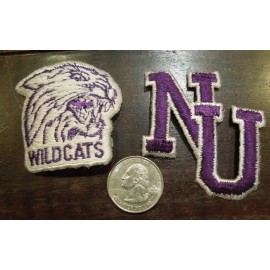 2 Northwestern University Patches - "NU" & Wildcats Mascot Logo Iron On patch