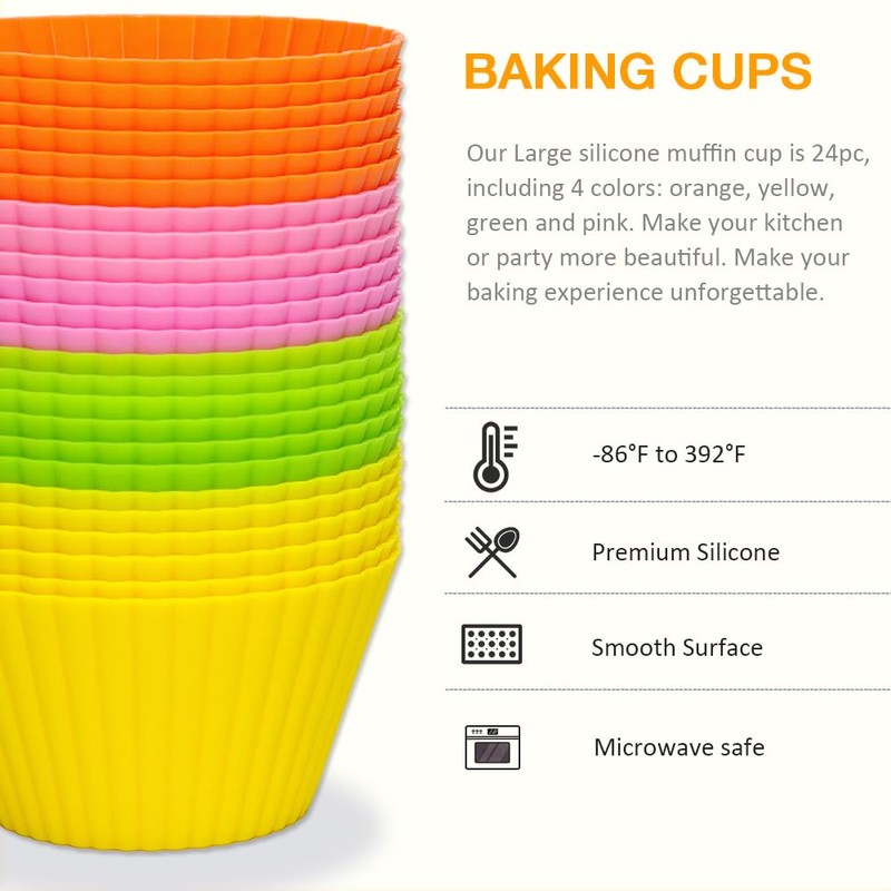 Pharamat Extra Large Silicone Muffin Cups 24 Pack, 3.54 Inch