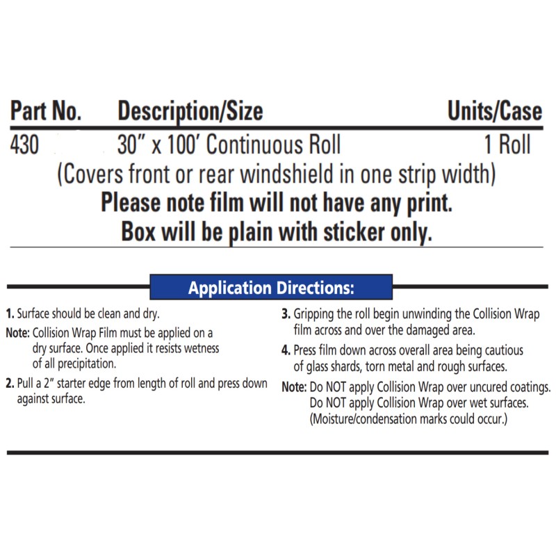 RBL Continuous Roll Self-Adhering Collision Wrap - 30" x 100'