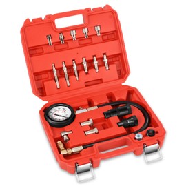 Auto Dynasty TU-15A Diesel Engine Compression Gauge Tester Adapters Cylinder Pressure Meter Teste Tool Kit Compatible with Trucks Cars, Red