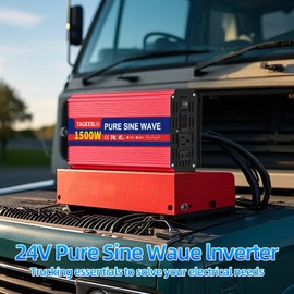 TAGEEBLU 1500W 24V Pure Sine Wave Inverter, 24V DC to 110V/120V AC Power Inverter for RV、Off Grid、Truck、Power Outage with 2 AC outlets and LCD Display
