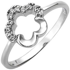 Jobo Women's Ring Flower 925 Sterling Silver with 11 Cubic Zirconia, Silver, Cubic Zirconia No Gemstone