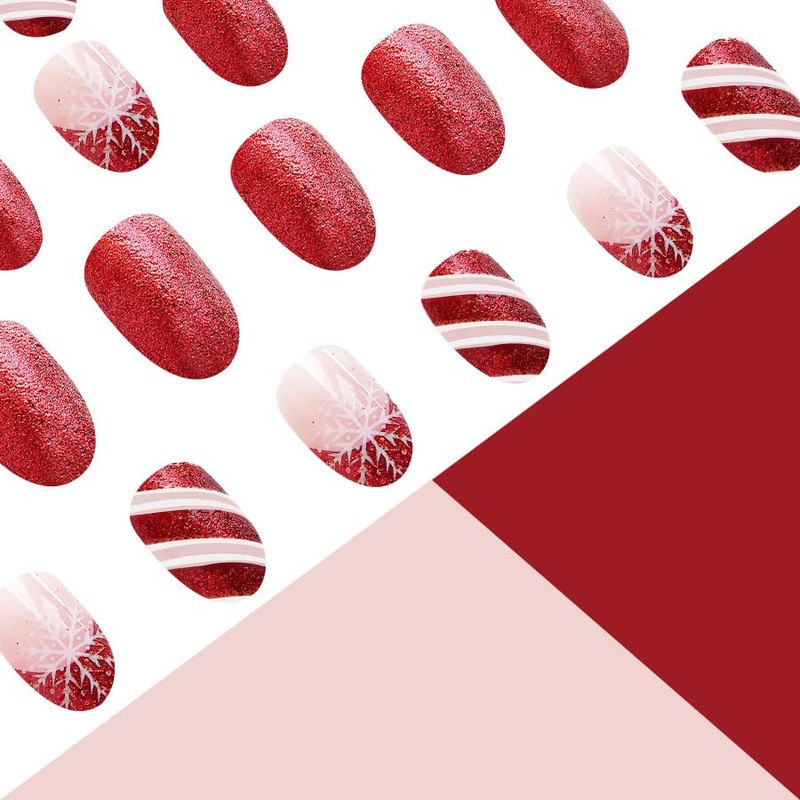 Christmas Press on Nails Medium Almond Fake Nails with Red