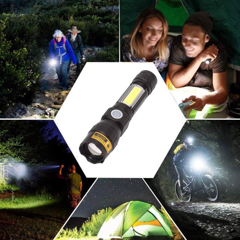 LED Flashlight USB Magnetic Charging 7 Gears Zoomable Black Light