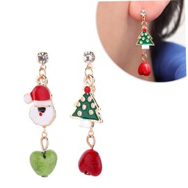 ABOOFAN 1 Pair Christmas Tree Heart Earrings Heart Shaped Dangle Studs for Women Festive Holiday Birthday Party