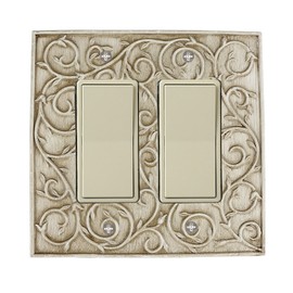 Meriville French Scroll 2 Rocker Wallplate, Double Switch Electrical Cover Plate, Weathered White
