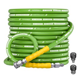 Pressure Washer Hose 50FT with 3/8 Inch Quick Connect, 5000 PSI Kink Resistant High Tensile Wire Power Washer Hose, Kevlar Aramid Fiber Lightweight with 2 M22 14mm Adapter Set, Green
