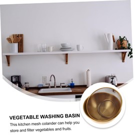 HOLIDYOYO 1 Set Fruits Washing Basket Kitchen Accessory Kitchen Strainer Colander with Mixing Bowl Kitchen Gadget Draining Basket Rice Drainer Mesh Colander Golden Stainless Steel