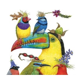 Set of 2 Individual Decoupage Paper Party Napkins BIRDS TOUCAN FLOWERS Watercolor Decor Luncheon Napkin for a Birthday holiday, Wedding, Cocktail Party