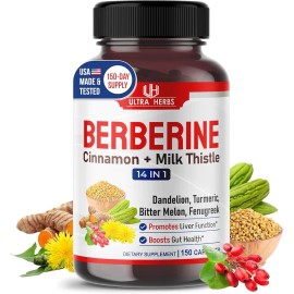 ULTRA HERBS Premium Berberine with Cinnamon, Milk Thistle *USA Made & Test* Promotes...