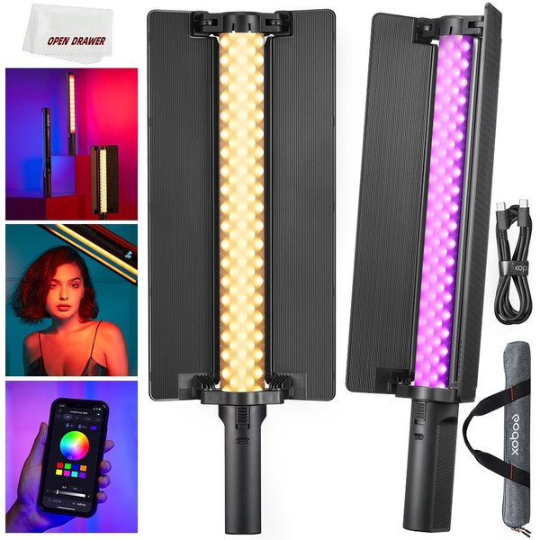 Godox LC500R Mini RGB Light,Tube Light Stick Lighting, 2500K-8500K Full Color, 15 Lighting Effects, Smartphone APP, with Barn Door + Carry Bag