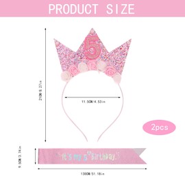 Nzexlyva Birthday Girl Headband, Birthday Headband Glitter Sash and Badge Set for Decoration Girls, It's My 5th Birthdays Sash Decorations for Girls, Flower Princess Crown Hairband