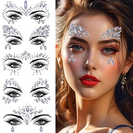 5pcs/Set 3D Rhinestone Face Sticker Festival Party Glitter Diamond Makeup Jewelry Face Tattoo Sticker Crystal Gems Jewels Face Decoration