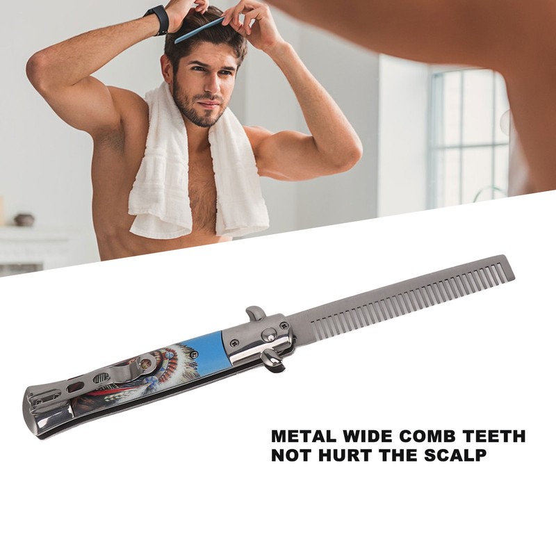 Men Spring Comb Pocket Size Stainless Steel Teeth Foldable Brush