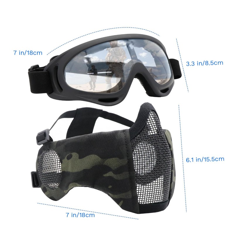 Yzpacc Airsoft Mask with Glasses, Foldable Half Face Airsoft Mesh