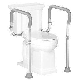 HOMLAND Toilet Safety Rail for Seniors with Adjustable Height & Width, Toilet Safety Frame with Handles, 350LB Toilet Support Rail for Handicap and Disabled, Grey