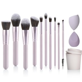 Soft 10Pcs Makeup Brush Set With Sponges And Drying/Storage Case，Best Gift For Women/Girls, Used For Powder, Foundation, Highlight, Eye Shadow, Concealer, Etc., Suitable For Beginners (Purple 13pcs)