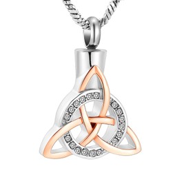 QGJNSGC Cremation Jewellery Celtic Knot Urn Necklace for Ashes Stainless Steel Triangle Vintage Crystal Circle Ashes Keepsake Necklace, Stainless Steel