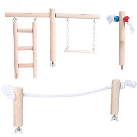 Pet Bird Parrot Chewing Biting Stand Toy Parrot Wood Climbing Swing Ladder Hammock