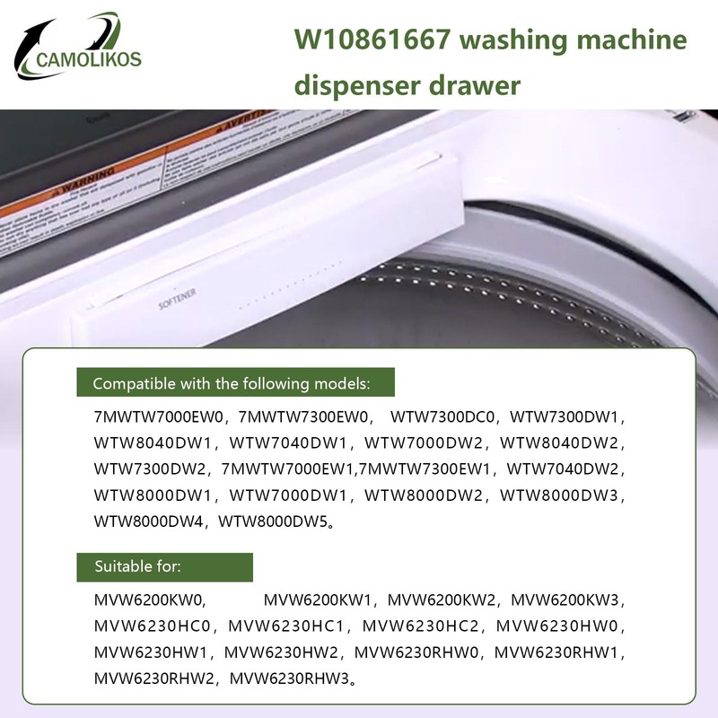 W10861667 Washer Dispenser Drawer W10794820 W10601851 Compatible with Whirlpool Maytag
