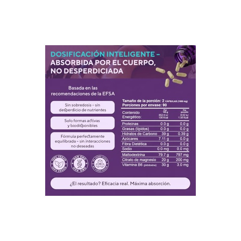 Citrato de Magnesio 200 mg con Vitamina B6 + Magnesio