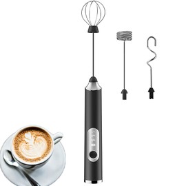 MOSHOU Electric Milk Frother Handheld, 3 Speeds Coffee Whisk Foam Maker with USB C Rechargeable, Whisk Drink Mixer for Lattes Frappe Matcha Hot Chocolate, Egg with 3 Mixer Heads (Black)