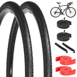 yeesport 2 Pack 700x35c Bike Tires Foldable 37-622/700x35c Gravel Bike Tires & Bike Tubes with 48mm A/V Valve, 700c City/Gravel/Road Bike Tires with Rim Strips for Urban Rural Asphalt Concrete