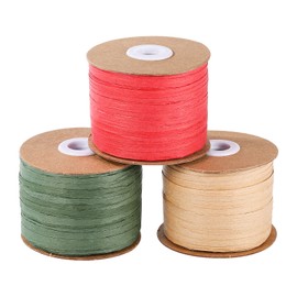 3 Rolls Raffia Ribbon, 984 Feet Christmas Raffia Paper Twine 3 Colors Christmas Gift Packing Ribbon for Gift Wrapping Christmas DIY Craft(Red, Green, Kraft, 328 Feet Each Roll)