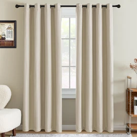 H.VERSAILTEX 90% Blackout Linen Curtains 84 Inches Long for Bedroom/Living Room Thermal Insulated Grommet Curtain Drapes Primitive Textured Burlap Effect Window Drapes 1 Panel - Heather Sand/Black