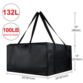 CIVJET Insulated Pizza Delivery Bag for Carry Hot, 24" x 24" x 14" Pizza Carrier Warmer, Insulated Food Delivery Bag, Insulated Grocery Bags for Catering（Black, 1-Pack）, Black, 24" x 24" x 14", Tote