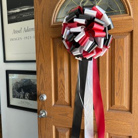 Fully Assembled Large Car Bow, 16" Wide - Red, Black and White, Front Door Decoration, Christmas, Gift Bow, Birthday, School Dance, Gift Bow, Presents, Car Bow, Valentine's Day