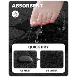 Color&Geometry Quick Dry Thin Bathroom Rugs Fit Under Door- Super Absorbent, Non Slip Rubber Backing, Non Shedding, Washable Black Bath Mat- 16"x24" Small Bath Mats for Bathroom Floor