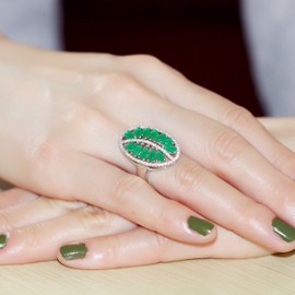 Uloveido Women's Plain Plated Marquise Cut Green CZ Oval Leaf Ring Wedding Engagement Rings for Women PJ100, Zirconia, Cubic Zirconia