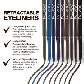Palladio Delineador de Ojos Retráctil Resistente al Agua, Color Enriquecido Pigmentado y Lápiz de Ojos Cremoso, Fácil de Deslizar y Girar, Aplicación Duradera a Prueba de Manchas, Pure Black