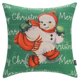 TRENDIN Snowman Christmas Pillow Cover 18x18, Linen Winter Decorative Pillow Cover for Couch Bed Sofa Living Room, Holiday Throw Pillow Case, Farmhouse Christmas Decorations Indoor Green PL1206TR