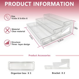 YOMI ELLA 3-Tier Clear Spice Rack Organizer for Cabinet & Countertop - Stores Spices, Seasonings, Liquors, Cosmetic Tools & Perfumes - Ideal for Kitchen, Pantry, Bar, Bathroom & Bedroom